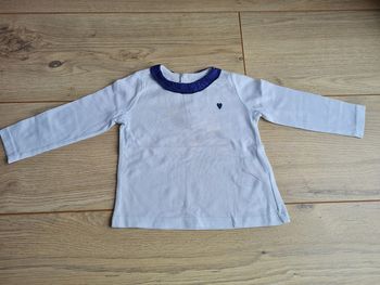 Tshirt ML blanc et col bleu 9 mois DPAM