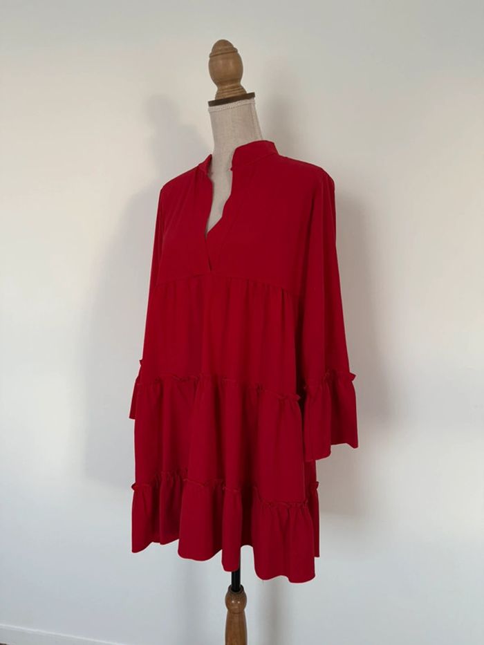 Robe manches longues fluide léger tunique rouge Kleid dress Vestido Vestito jurk jumpsuit femme