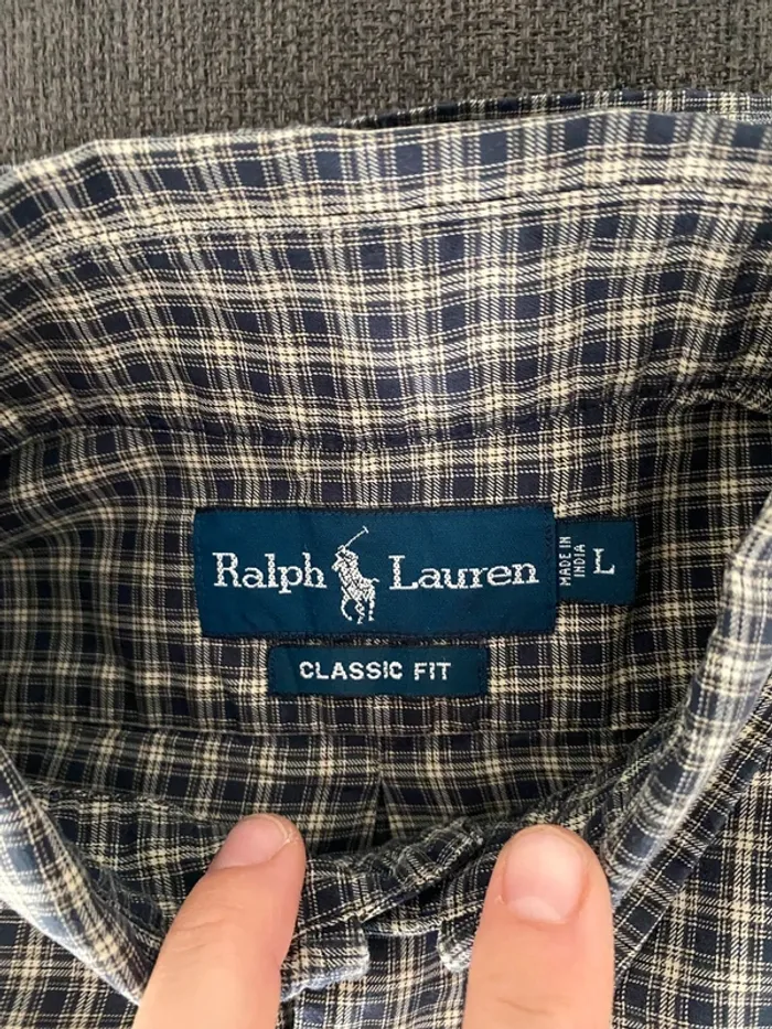 Chemise Ralph Lauren Authentique – Taille L – Carreaux bleu marine & beige - photo numéro 6