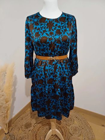 Robe fluide bleue et marron Sfera taille L 40