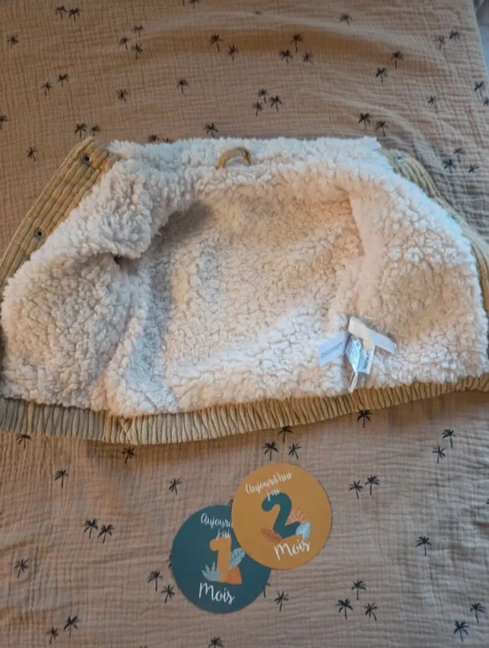 Veste bébé en velours côtelé beige doublée sherpa – 12 mois (74 cm - photo numéro 4