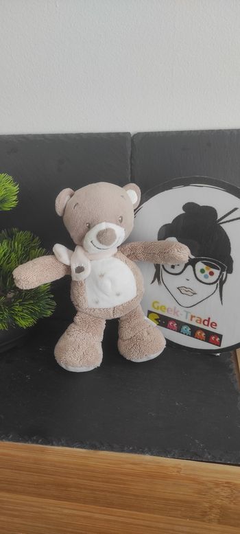 Doudou Ours marron blanc couronne Max Noa nattou peluche écharpe Petit 20 Cm