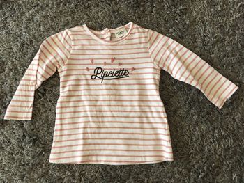 Tee-shirt manches longues bébé fille Tape à l’œil blanc rayé rose avec étoiles paillettes et texte