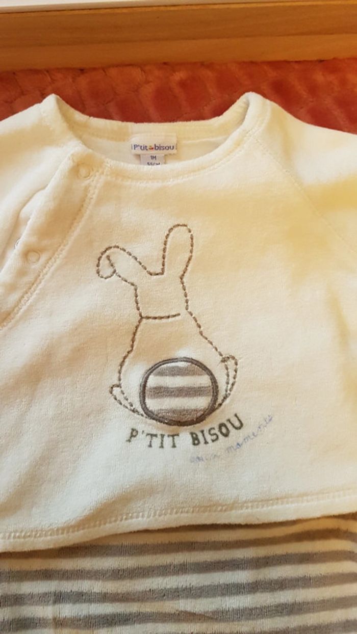 Ensemble pyjama 2 pièces P'tit bisous taille 1 mois - photo numéro 2