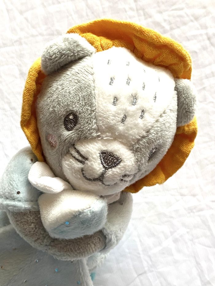 Petit Chaton Chat Gris Doudou Mouchoir Bleu Pailleté Blanc Animal Faune Peluche Petits Enfants Bébés - photo numéro 3