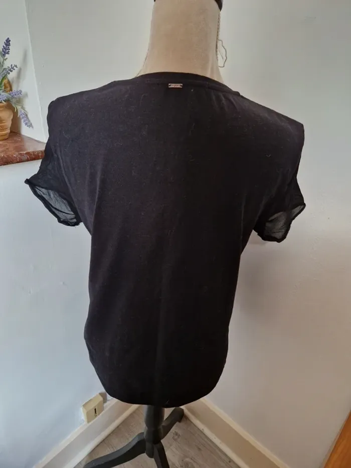 Tee shirt noir ikks voilage au manche taille L - photo numéro 5