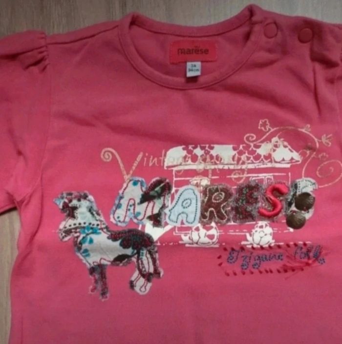 T-shirt manches longues rose à motif – Marèse – Taille 3 ans