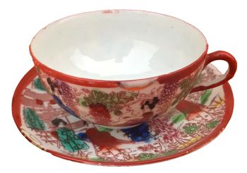 Tasse / Soucoupe à thé Décor japonisant Porcelaine fine