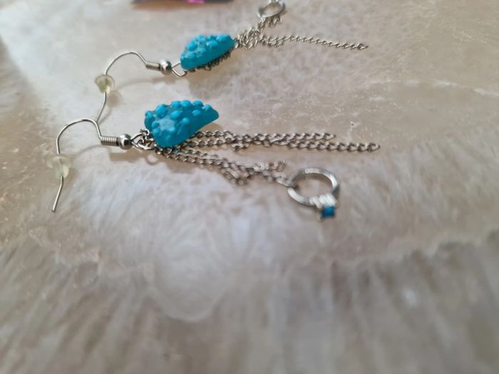 Boucles D'oreilles Argentées Fraise Bleu Bague Argenté Strass - photo numéro 8