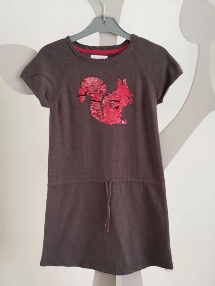 Robe en laine manches courtes grise à sequins rouge écureuil Sergent Major taille 8 ans