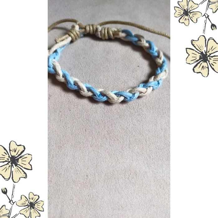 Bracelet tressé bleu beige | Bracelet réglable bohème unisexe - photo numéro 2