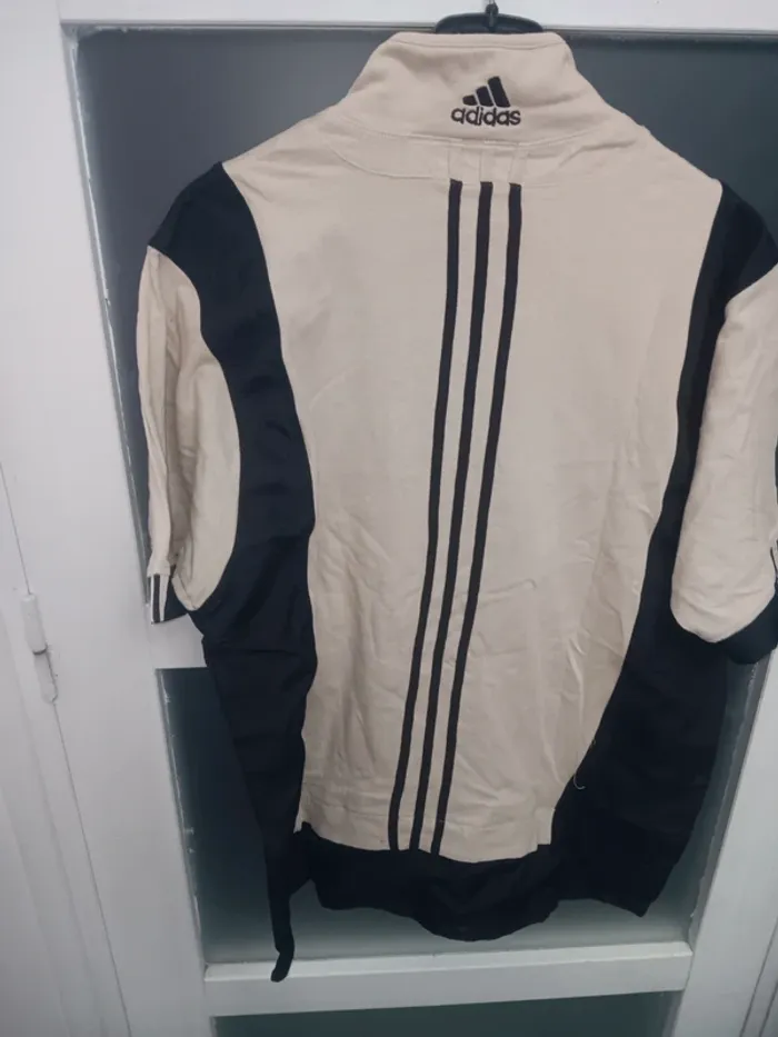 Adidas vintage polo taille S manche courte zippé beige noir - photo numéro 3