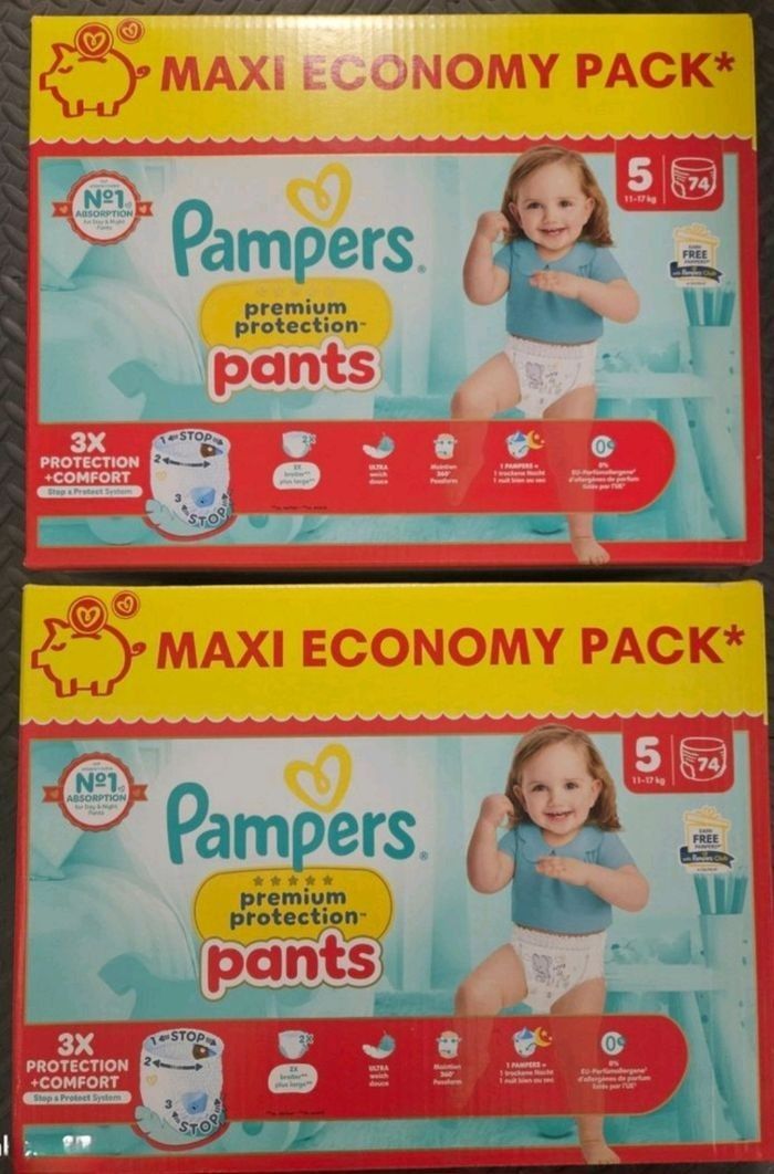2 cartons de couches culottes pampers premium taille 5