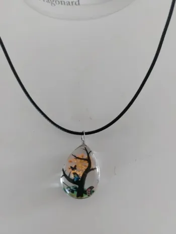 Collier pendentif goutte arbre de vie jaune