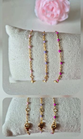 Lot de 3 bracelets dorée style Gigi C en acier inoxydable rose violet pastel