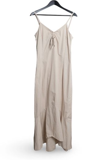 Robe longue beige clair à volants en coton •