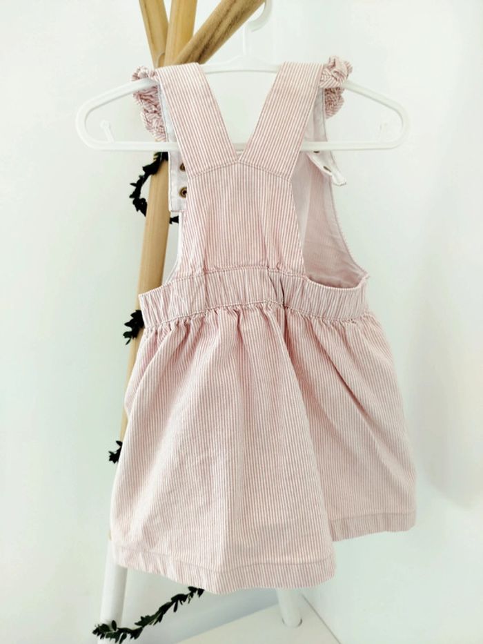 Robe salopette Sergent Major 24 mois rose, rayé, broderie papillon, look vintage craquant - photo numéro 4