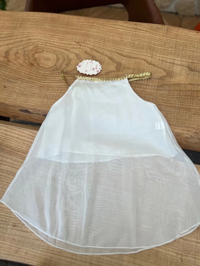 Neuf étiqueté Top blouse tunique blanche taille 6 ans doré débardeur été voilage - photo numéro 2