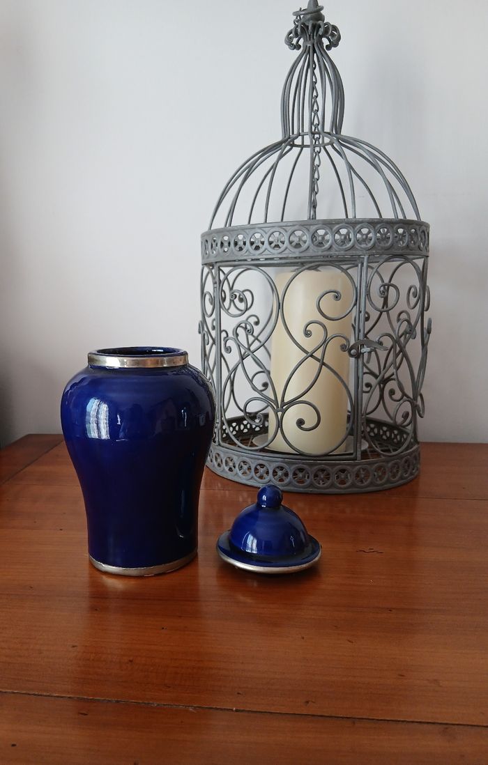 Pot ancien en céramique émaillée bleu cobalt *18,5 cm - photo numéro 3