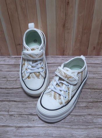 Baskets Fille Blanches & Dorées - Style Tweed Chic - Neuves Taille 29