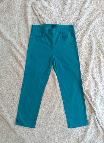 Pantalon bleu turquoise droit Caroll Paris elegant coton vintage couleur coloré