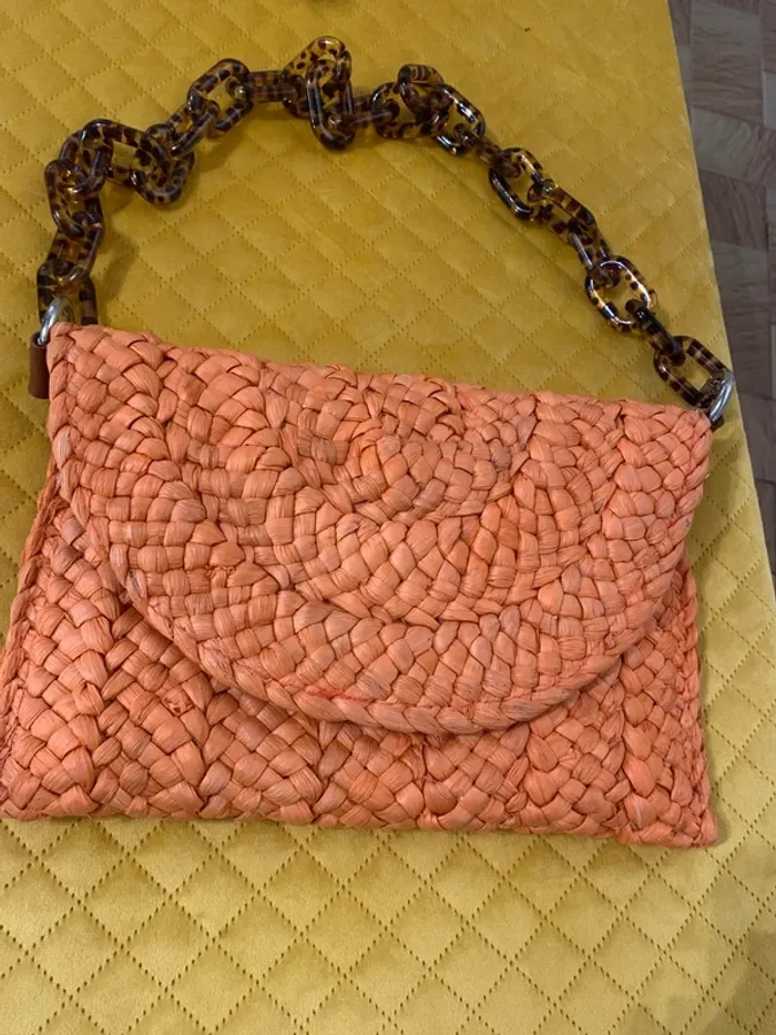 Sac à main orange paille tressée - photo numéro 2