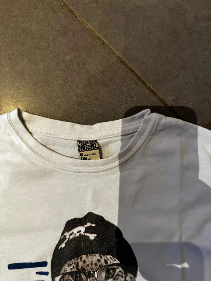 T shirt manches longues - Tape à l’œil - I’m so cool / Chat avec bonnet & lunettes - Blanc - 6 ans - photo numéro 2