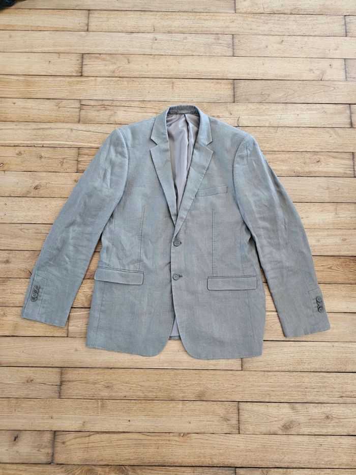 Veste de costume en lin marron clair beige foncé taille 54