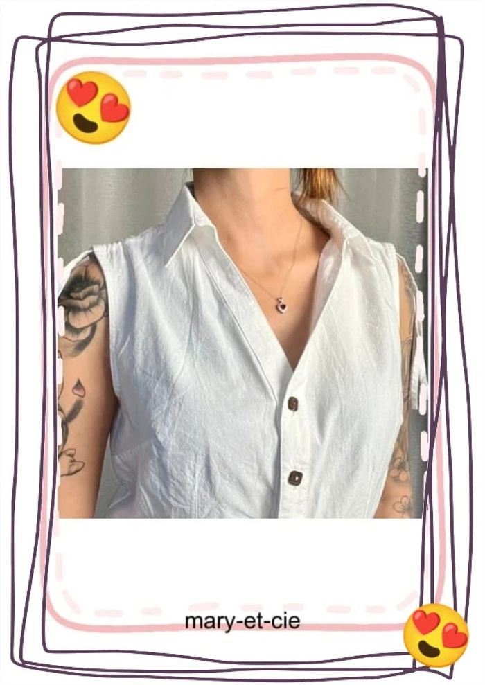 SOLDÉ - Blouse manches courtes  Manches lacées - taille 3 - 100 % coton - blanc du Nil - photo numéro 5