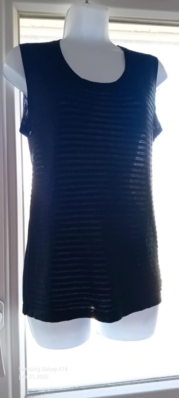 Débardeur long aspect laine avec rayures col rond noir femme M source - photo numéro 10