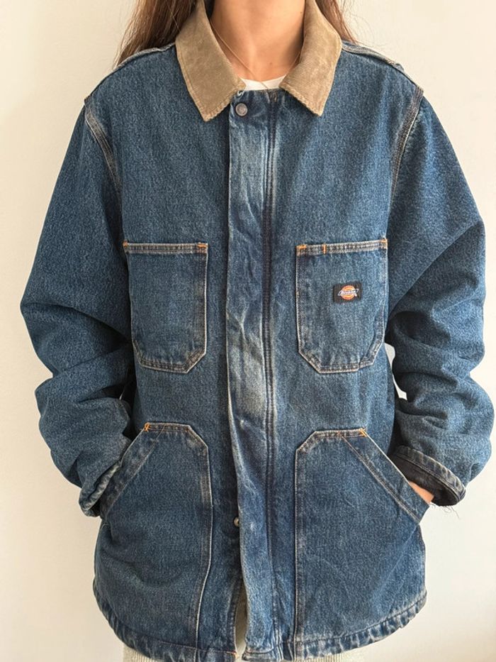 Veste Dickies en Jean Vintage Col Daim Beige Rare & Magnifique !