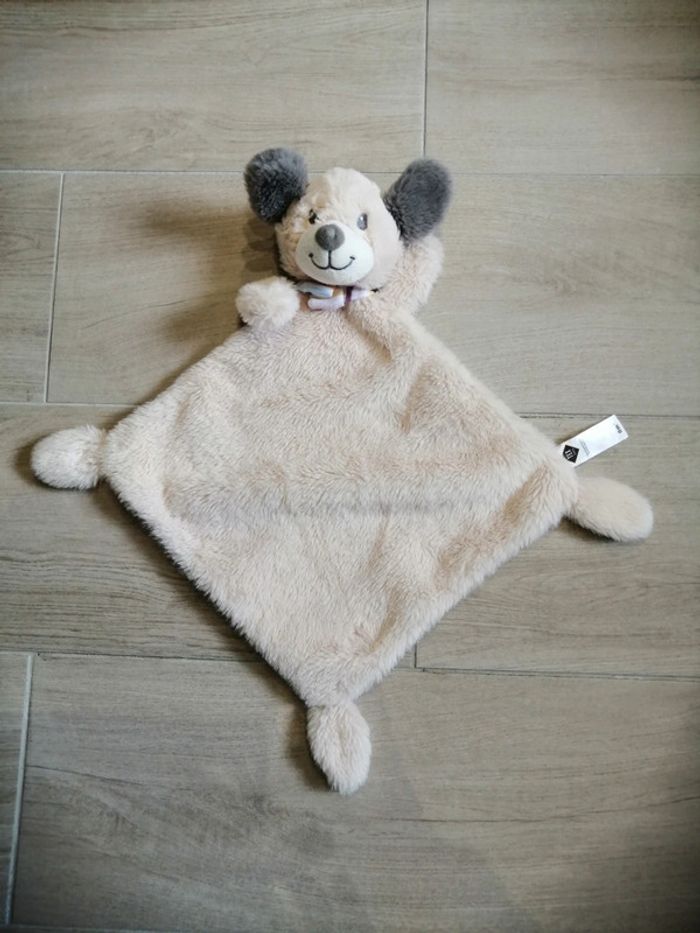 Doudou chien grelot Tex Baby crème jouet peluche lange fourrure bébé naissance -
