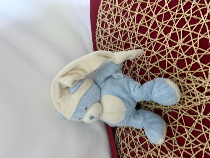 Peluche ours GIPSY bleu beige bonnet beige - photo numéro 3