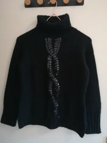 Pull col roulé en laine, noir, Emily taille 38