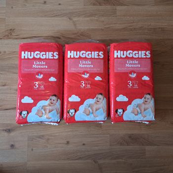 Lot Huggies Little Movers – Taille 3 – Neuf – 168 couches (3x56)