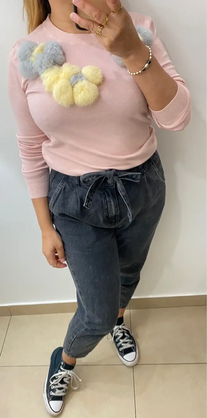 Superbe Pull Fin Avec Pompons Taille Unique - photo numéro 3
