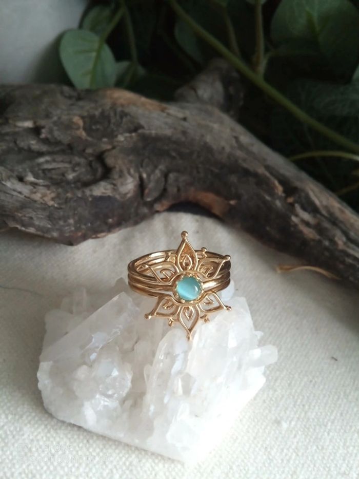 Bague oriental oeil de chat bleu turquoise