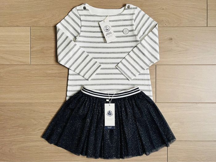 Marinière en jersey gris argent collection Noël Petit bateau T-5 ans - photo numéro 2