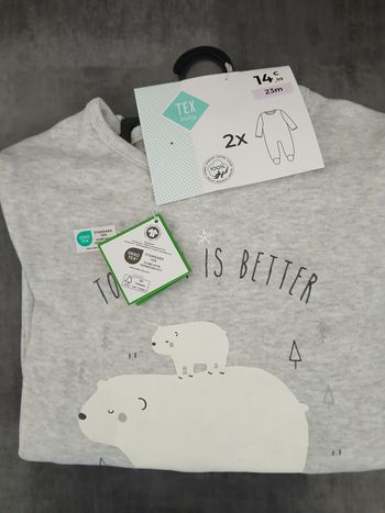 lot de deux pyjamas ours blanc garcon pieds antiderapants 86 cm 23 mois 