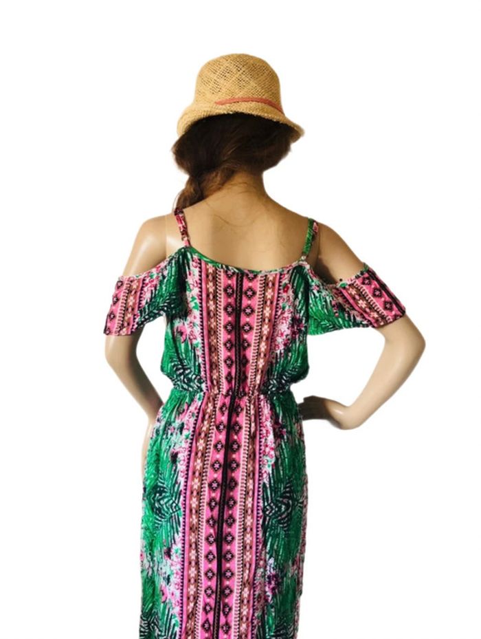 🌴🌿Robe de vacances tropicale ethnique épaules dénudées Summer ethnic jungle Off-shoulder dress🌿🌴 - photo numéro 14