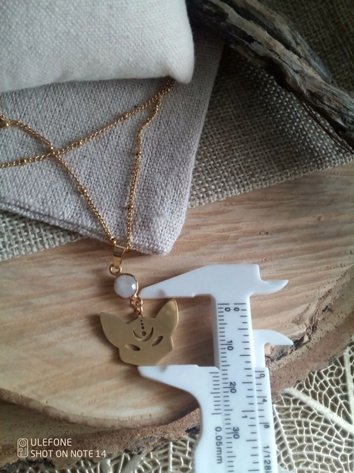 Collier chat sphinx en acier et pierre de lune naturelle - photo numéro 3