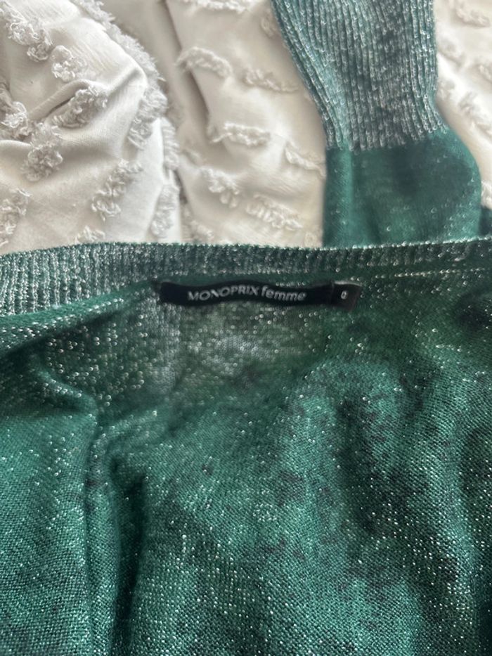 Pull fin noir et vert à paillettes – Monoprix – Taille 0 (équiv. S) - photo numéro 4