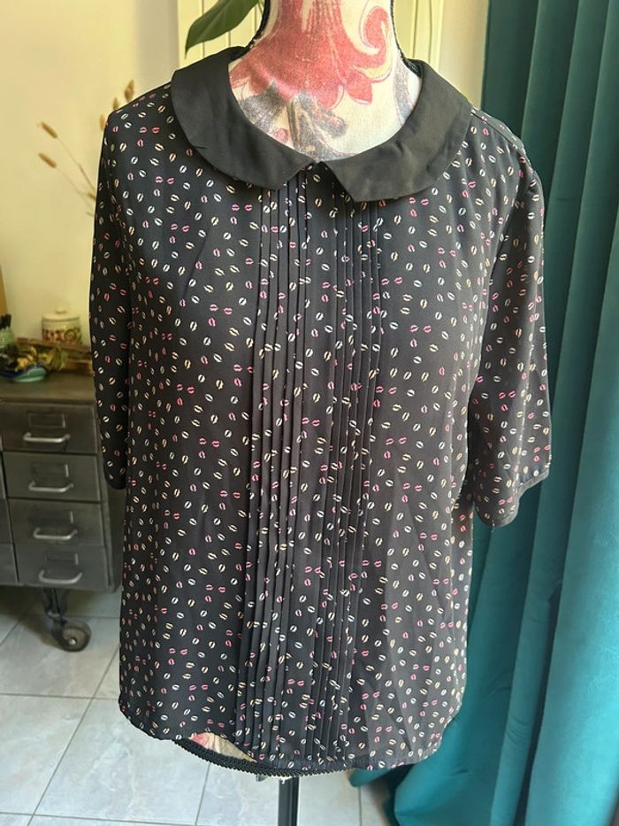Haut blouse noir fluide col Claudine rose tunique pimkie - taille s