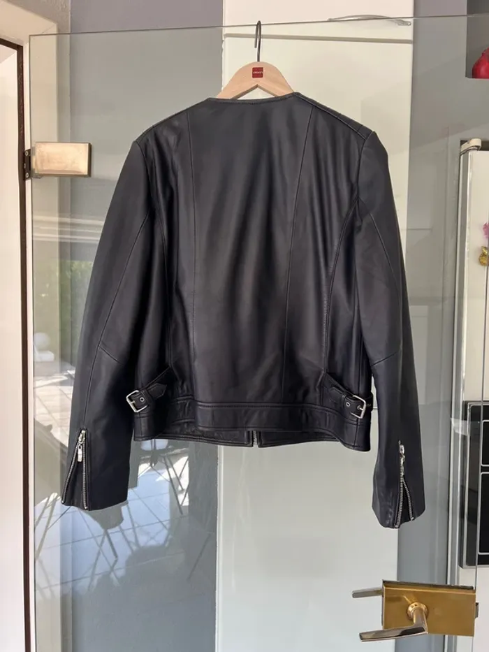 Blouson cuir bleu marine - photo numéro 5