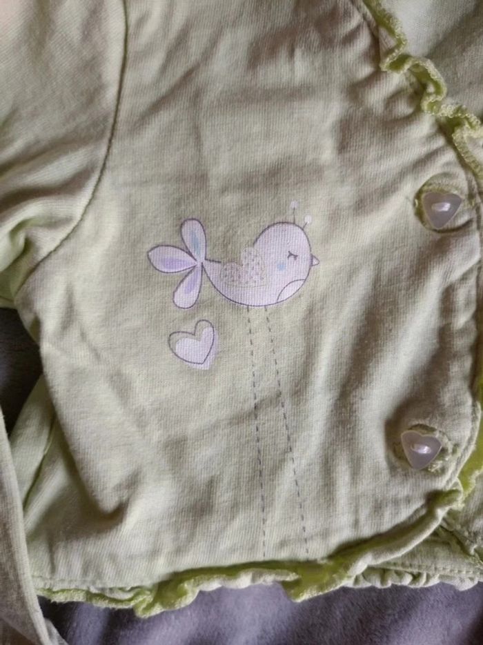 Boléro Fille 9 mois oiseau boutons en cœur Gémo Baby 100% coton - photo numéro 3