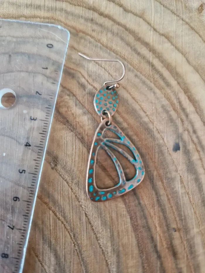 Boucles d'oreilles fantaisies couleur bronze et bleu style vintage - photo numéro 2