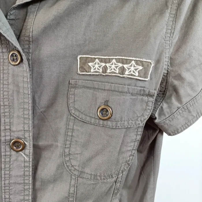 Robe saharienne kaki gris style militaire Zoe taille 40 coton 100 % poches et écussons A1490 - photo numéro 6
