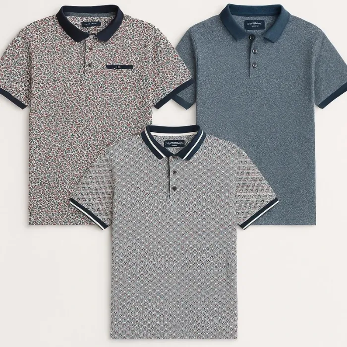 Lot de 3 polos homme AT Company Armand Thiery – Taille M – Imprimés tendance