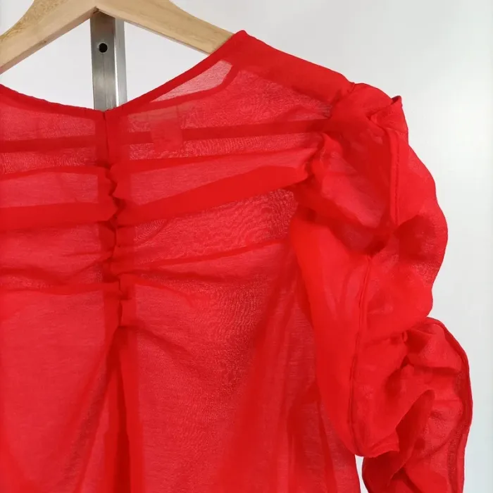 Blouse rouge transparente H&M manches bouffantes Taille 38 - A035 - photo numéro 2