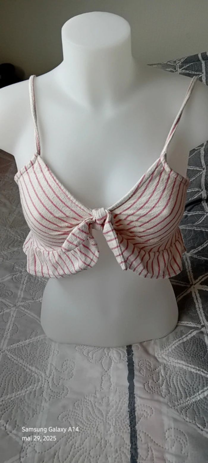 Brassière fines bretelles avec noeud à rayures roses femme S pull & bear - photo numéro 3